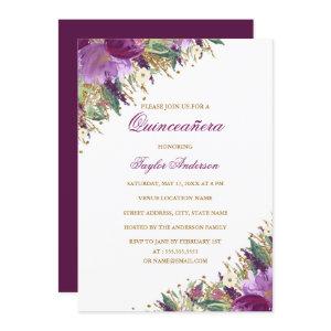 Gold Purple Glitter Amethyst Floral Quinceanera
