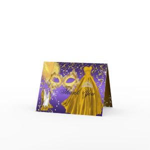Gold & Purple Mask Masquerade Thank You Card