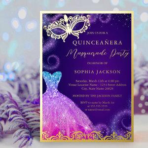 Gold Purple Masquerade Party Dress Quinceanera Foi Foil