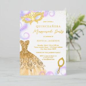 Gold Purple Masquerade Party Dress Quinceanera    Foil