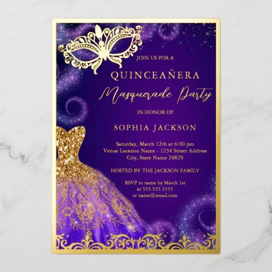 Gold Purple Masquerade Party Dress Quinceanera Foil