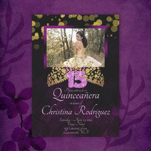 Gold, Purple, Pink Quinceanera  w/ Tiara