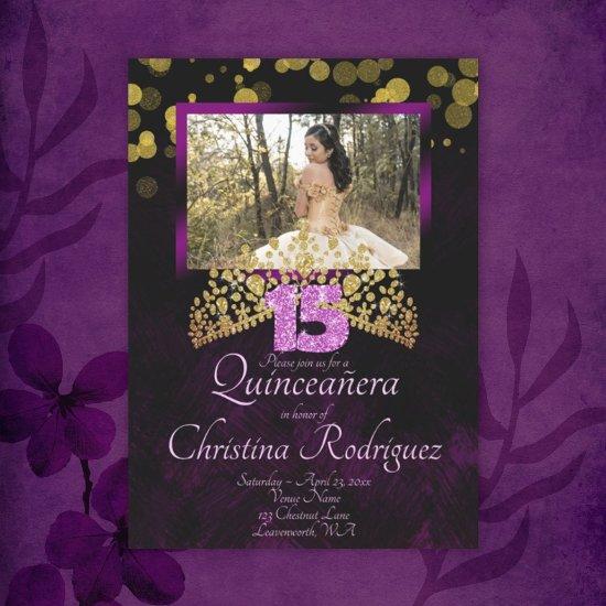 Gold, Purple, Pink Quinceanera  w/ Tiara