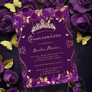 Gold Purple Swirl Scroll Floral Quinceanera  Foil