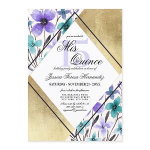 Gold Purple Teal Flower Watercolor Mis Quince