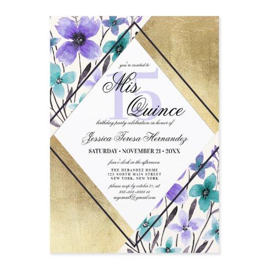 Gold Purple Teal Flower Watercolor Mis Quince