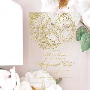 Gold Quinceanera Masquerade Party Acrylic
