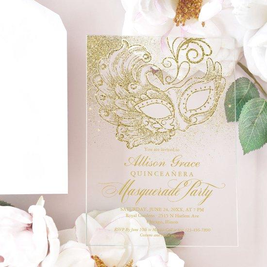 Gold Quinceanera Masquerade Party Acrylic