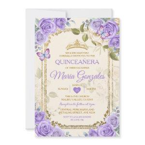 Gold Quinceañera Purple Crown Mexican Butterfly