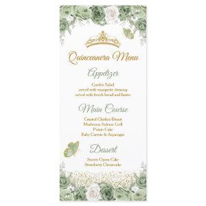 Gold Quinceañera Sage Green Crown Butterfly Menu