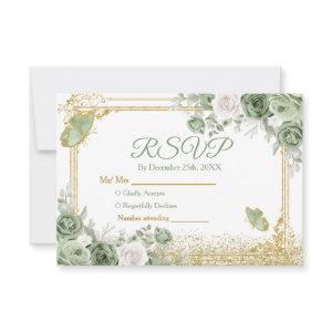 Gold Quinceañera Sage Green Crown Rsvp Card