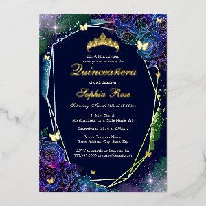 Gold Rainbow Butterfly Floral Quinceanera Foil