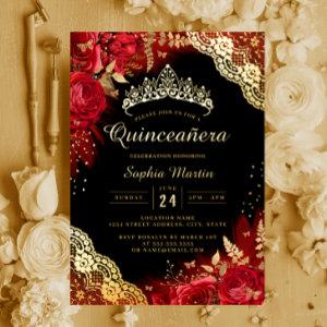 Gold Red Black Floral Lace Quinceanera  Foil
