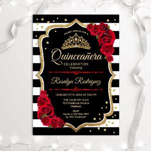 Gold Red Black White Stripes Quinceanera