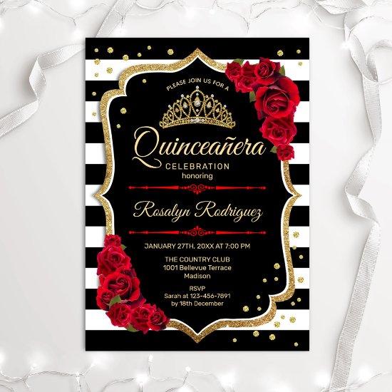 Gold Red Black White Stripes Quinceanera
