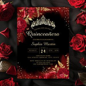 Gold Red Butterfly Floral Photo Quinceanera  Foil