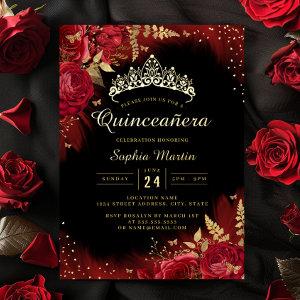 Gold Red Butterfly Floral Quinceanera  Foil