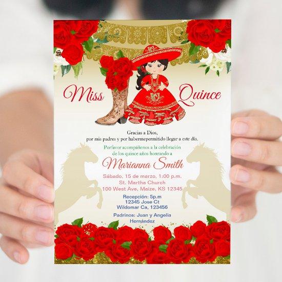 Gold Red Charro Quinceañera