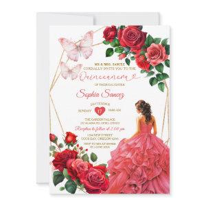 Gold & Red Dress Floral Princess Quinceañera