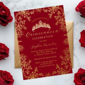 Gold Red Elegant Vintage Quinceanera  Foil