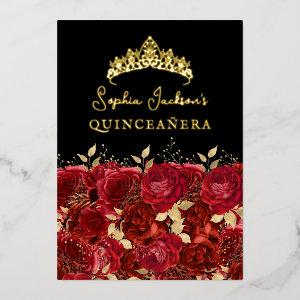 Gold Red Floral Rose Quinceanera Foil