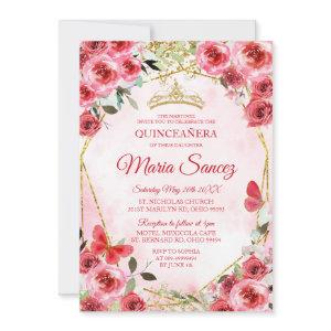 Gold Red Flowers Mexican Girl Charra Mis Quince