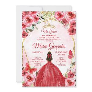 Gold Red Flowers Spanish Girl sweet 15th Birthday