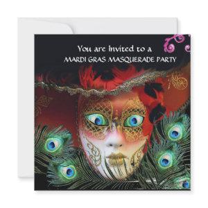 GOLD RED MASK,PEACOCK FEATHERS MASQUERADE PARTY