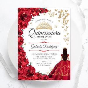 Gold Red Roses Floral Quinceanera