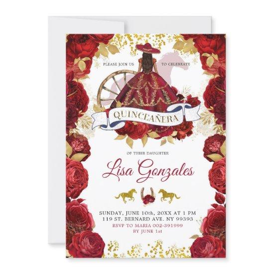 Gold Red Roses Western Charra Boots Quinceañera