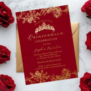 Gold Red Vintage Elegant Quinceanera  Foil