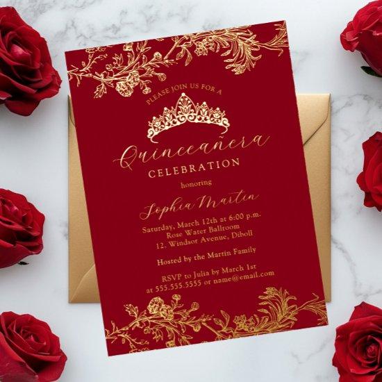 Gold Red Vintage Elegant Quinceanera  Foil