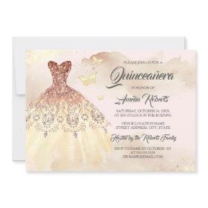 Gold Rose Gold Dress Pink Watercolor Quinceanera
