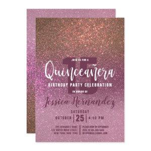 Gold Rose Pink Triple Glitter Ombre Quinceañera