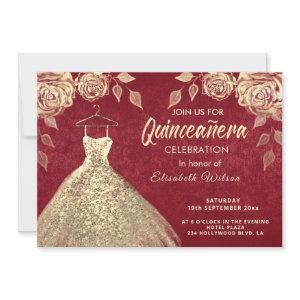 Gold roses sequins gold dress Quinceañera red