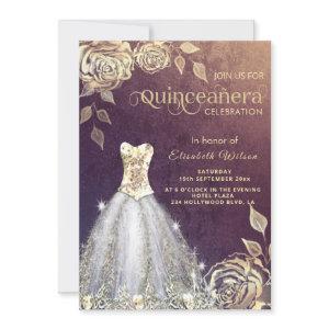 Gold roses trendy gold sequins dress Quinceañera