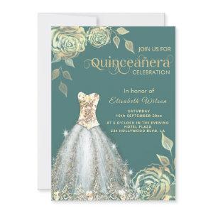 Gold roses trendy gold sequins dress Quinceañera