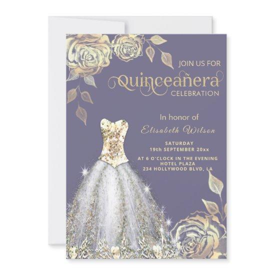 Gold roses trendy gold sequins dress Quinceañera