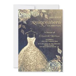 Gold roses trendy gold sequins dress Quinceañera