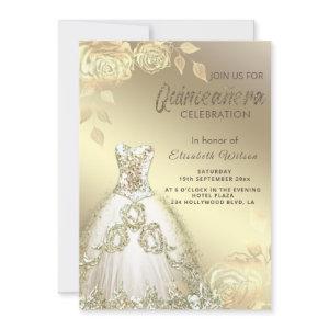 Gold roses trendy gold sequins dress Quinceañera