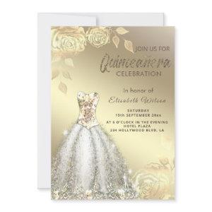 Gold roses trendy gold sequins dress Quinceañera