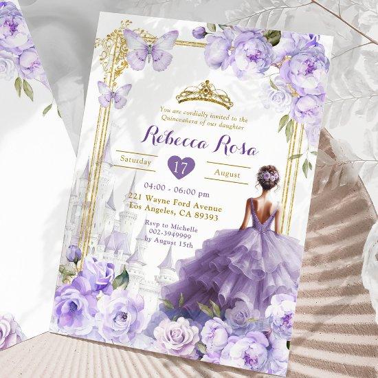 Gold Royal Castle Purple Floral Butterfly 15 Años