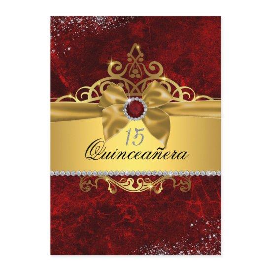 Gold Ruby Red Quinceanera Invite