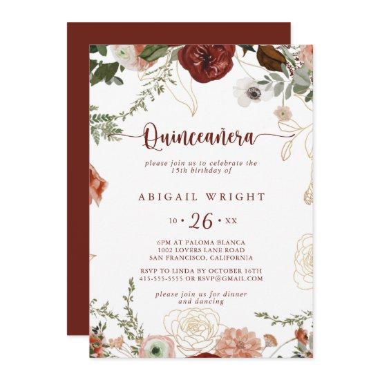 Gold Rustic Colorful Floral Quinceañera