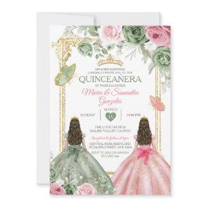 Gold Sage Green And Pink Twin Quinceañera