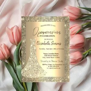 Gold Sequins,Chic Diamonds Dress Quinceañera