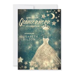 Gold Sequins dress moon stars Quinceañera  green