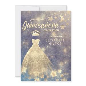 Gold Sequins dress moon stars Quinceañera