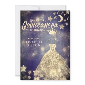 Gold Sequins dress moon stars Quinceañera