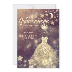 Gold Sequins dress moon stars Quinceañera